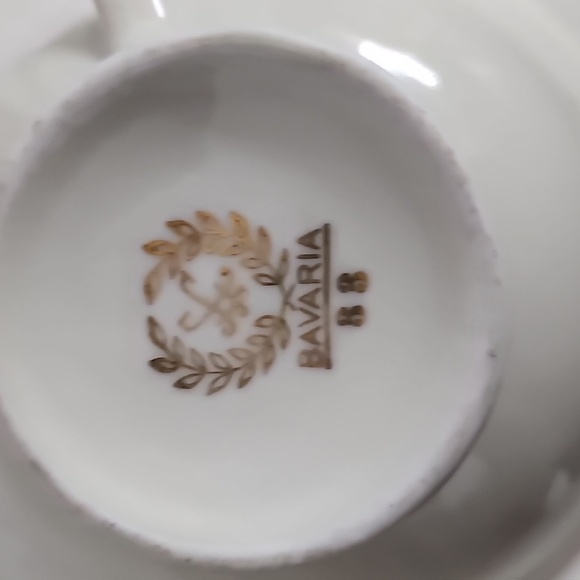 H&C Selb Bavaria Heinrich & CO Tea Cup &Saucer Gold pink Blue Flowers - Picture 9 of 9